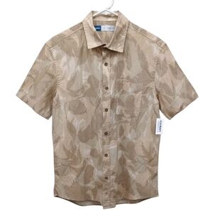 Old Navy Men's Everyday Shirt Medium Beige Floral Leaf Print Cotton-Hemp